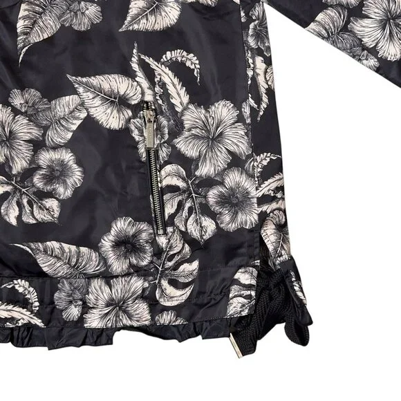 Dennis Basso Jacket Printed Floral Black White Water Resistant Hooded Ruffle Lg - Picture 6 of 16